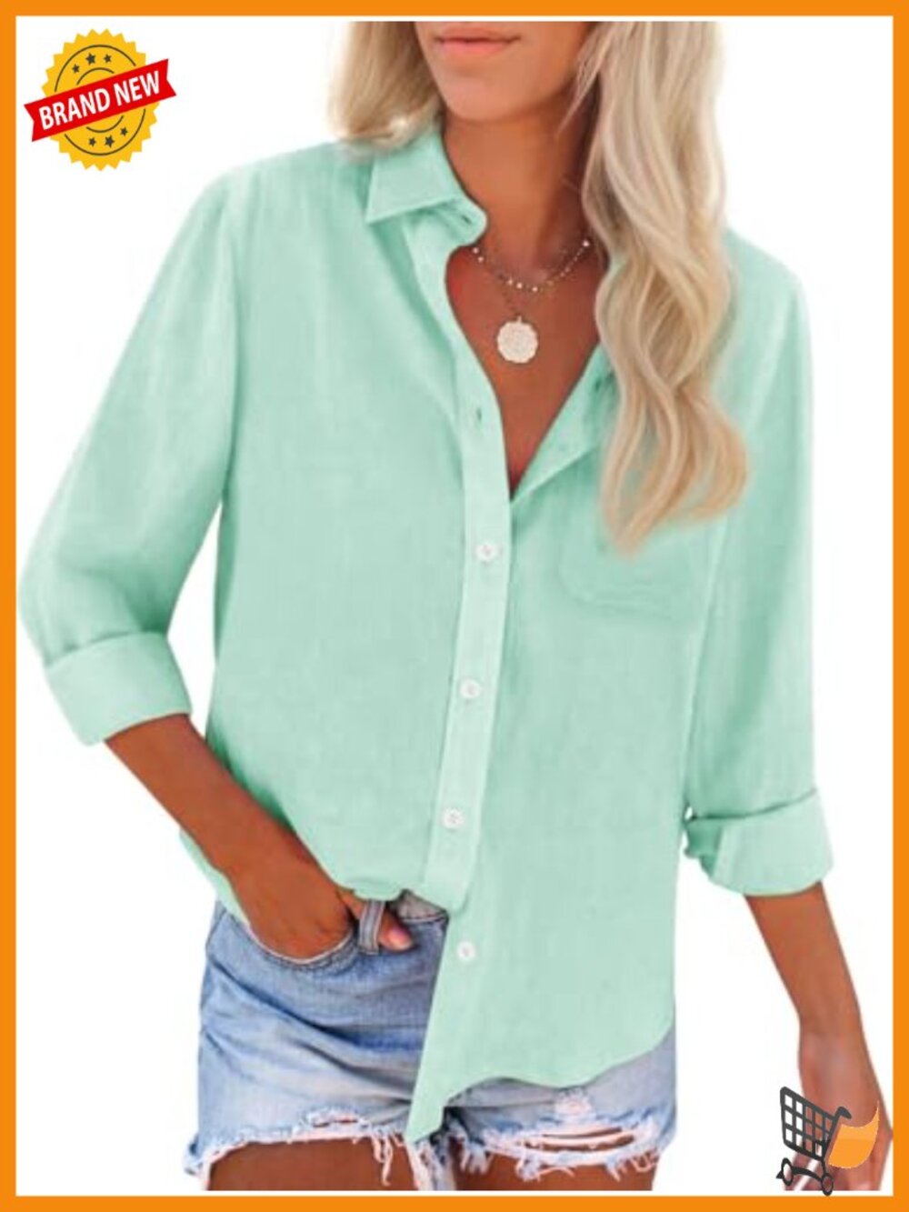 Women's Cotton Button Down Shirt Long Sleeve Collared Work Blouse